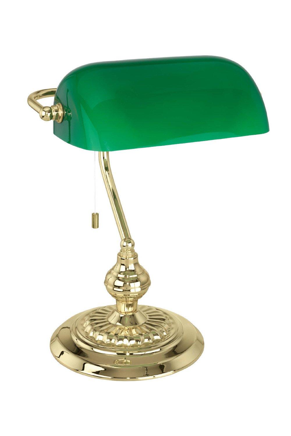 Banker Green and Brass Metal and Glass Bankers Table Lamp